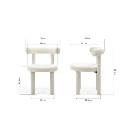 Krzesło do jadalni ecru/tapicerowane nogi 75x61x58 cm PEDRITA, 2 szt.