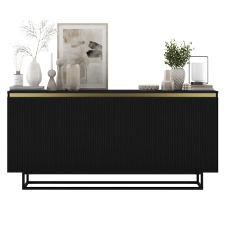 Komoda Glamour Szafka RTV Czarny MAT ryflowane fronty czarny stelaż 166,8 cm