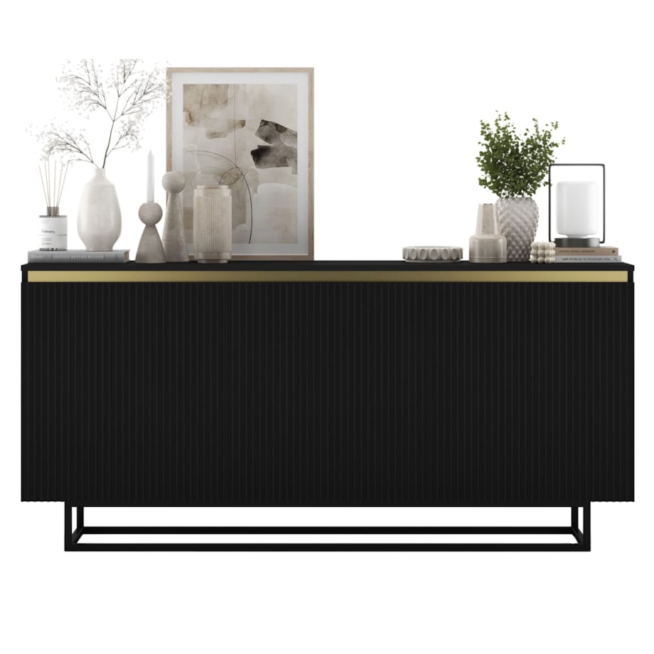 Komoda Glamour Szafka RTV Czarny MAT ryflowane fronty czarny stelaż 166,8 cm