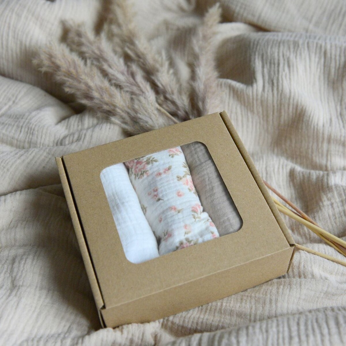 Pieluszki muślinowe - różowe kwiatuszki (3-pak)