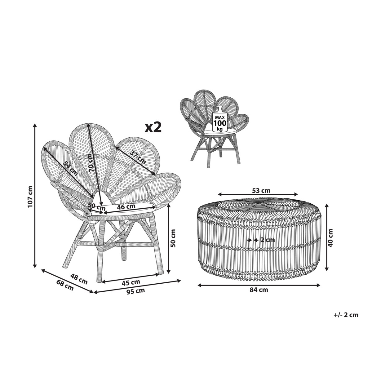 Zestaw mebli balkonowych z poduszkami FLORENTINE / LIMNI Rattan Beżowy