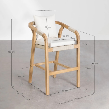 Prostokątny wysoki stół i 4 wysokie krzesła z drewna akacjowego Dubai