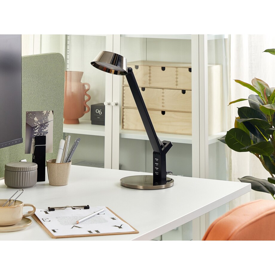 Lampa biurkowa LED metalowa z portem USB mosiężna CHAMAELEON