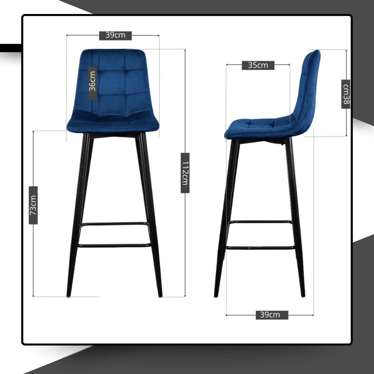 Hoker do wyspy welurowy granatowy z podnóżkiem