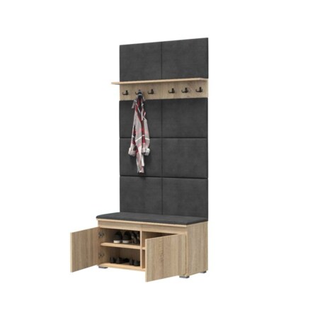 Szafka na buty z siedziskiem i wieszakiem SINGAPUR 100 dąb sonoma/szara