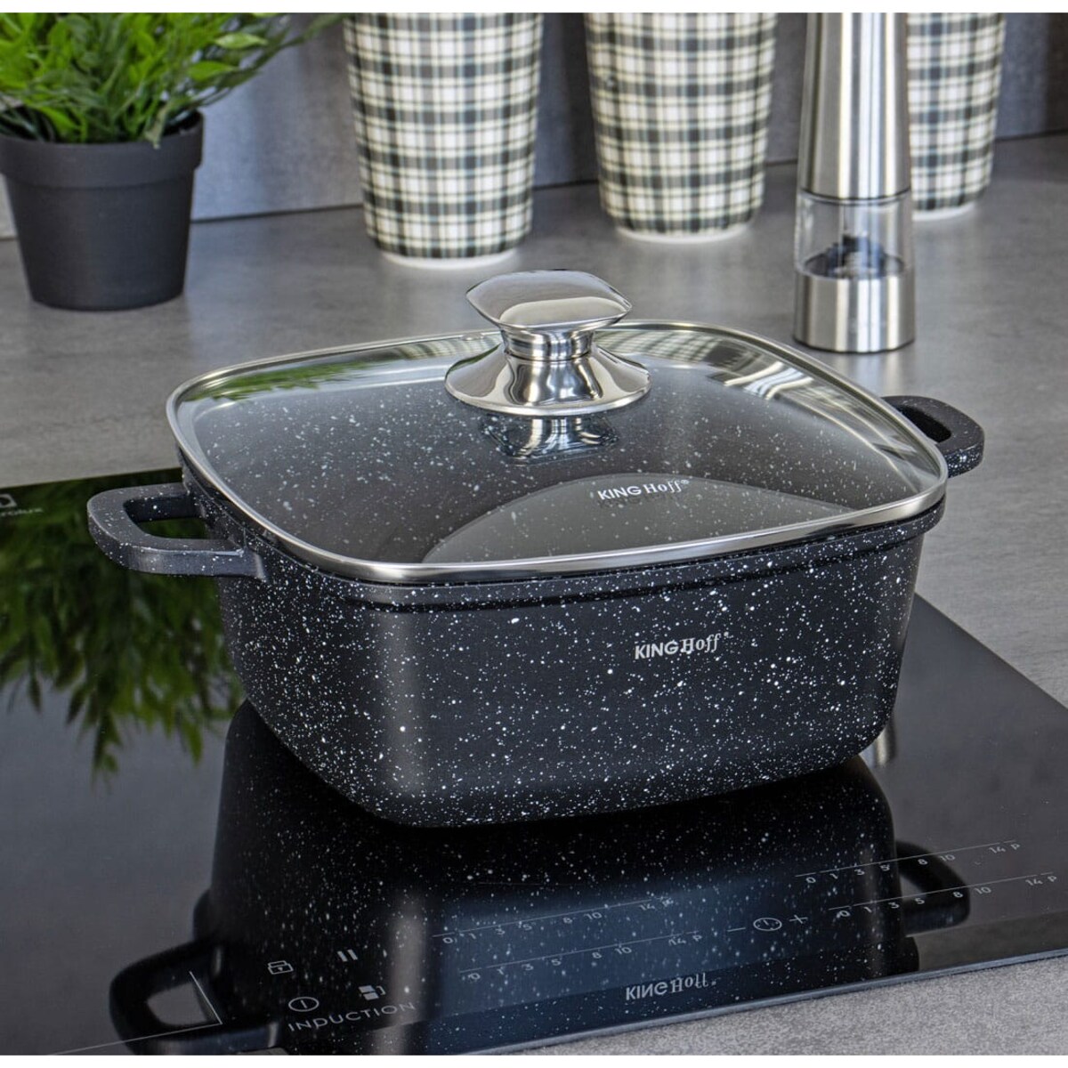 Garnek kwadratowy Z powłoką marmurową 4.5L 24cm indukcja gaz KINGHOFF