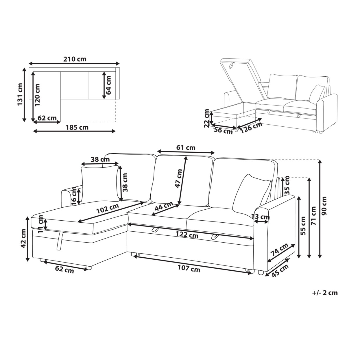 Narożnik rozkładany NASSJO Len syntetyczny Szary dla 3 osób Prawostronny