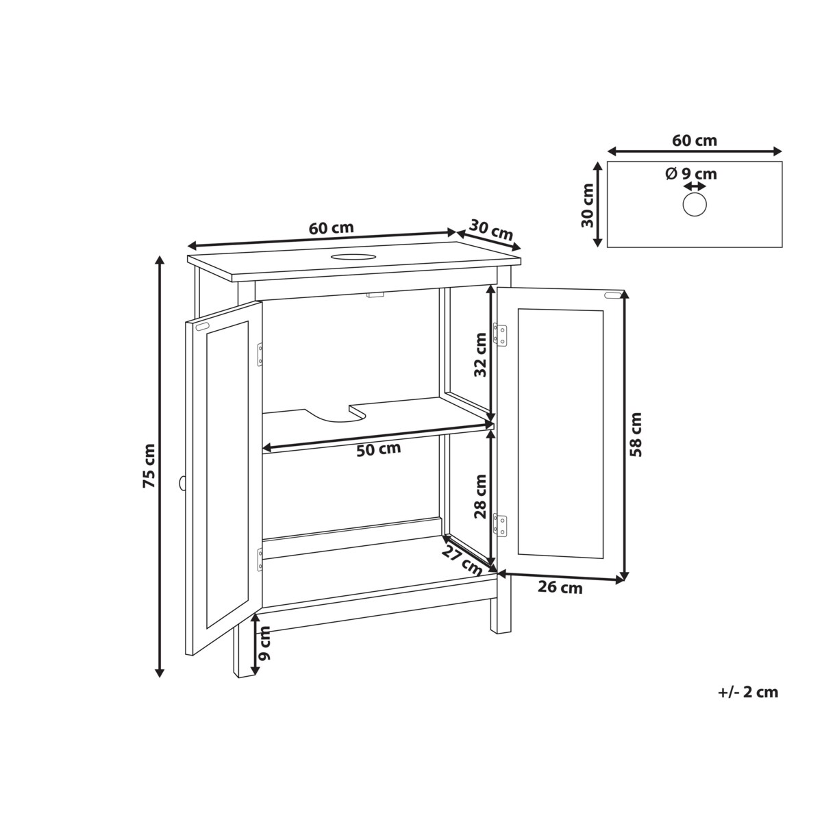 Szafka pod umywalkę ALAMOS Drewno 60 cm 30 cm 75 cm Biały