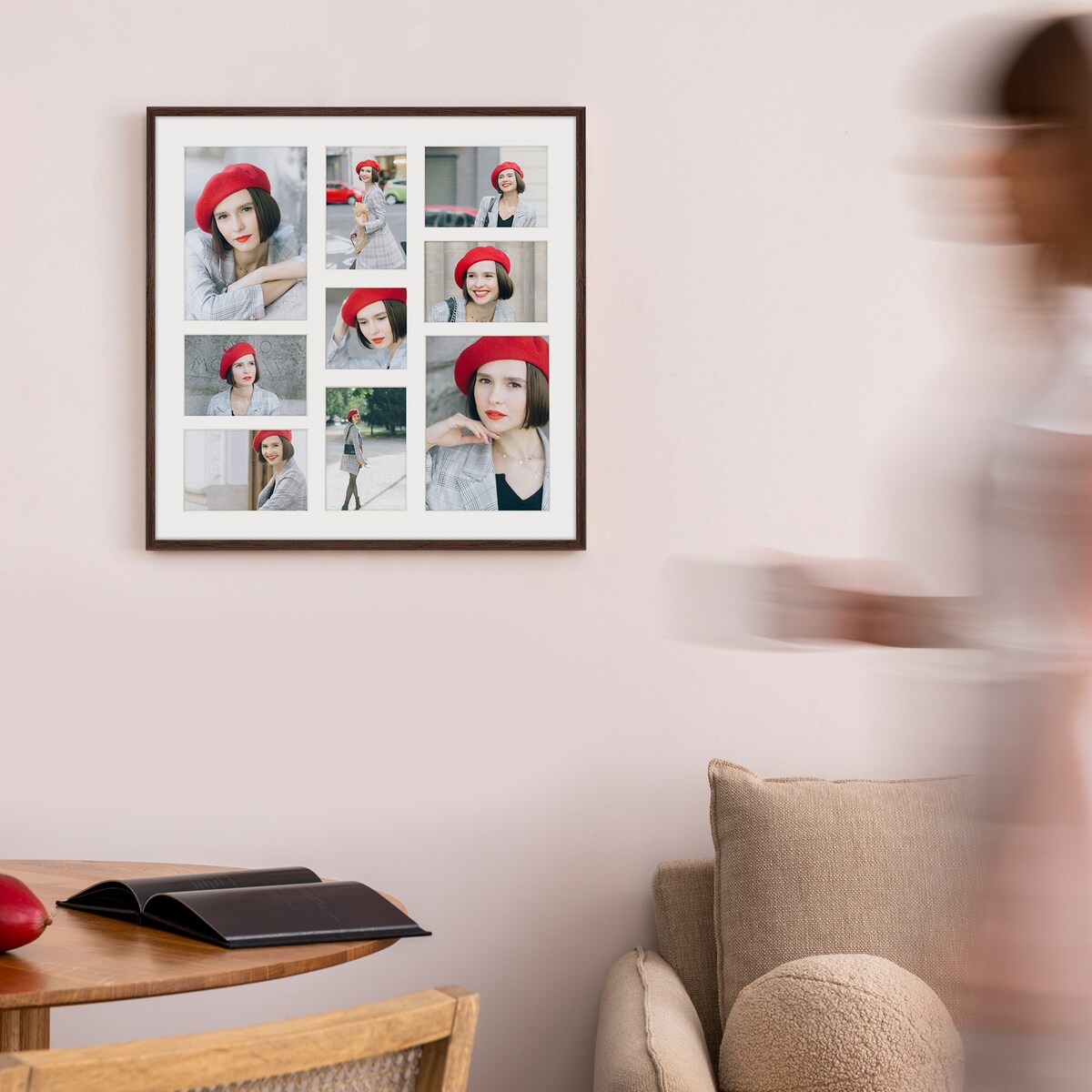 Ramka na zdjęcia 1x 10x10 6x 10x15 2x 15x21 brązowa galeria na 9 zdjęć multirama 50x50 FRAMAI