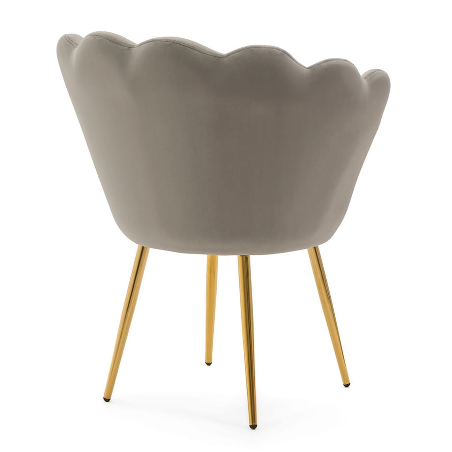 KRZESŁO TAPICEROWANE ZŁOTE NOGI GLAMOUR SHELL SZARE DO SALONU TOALETKI