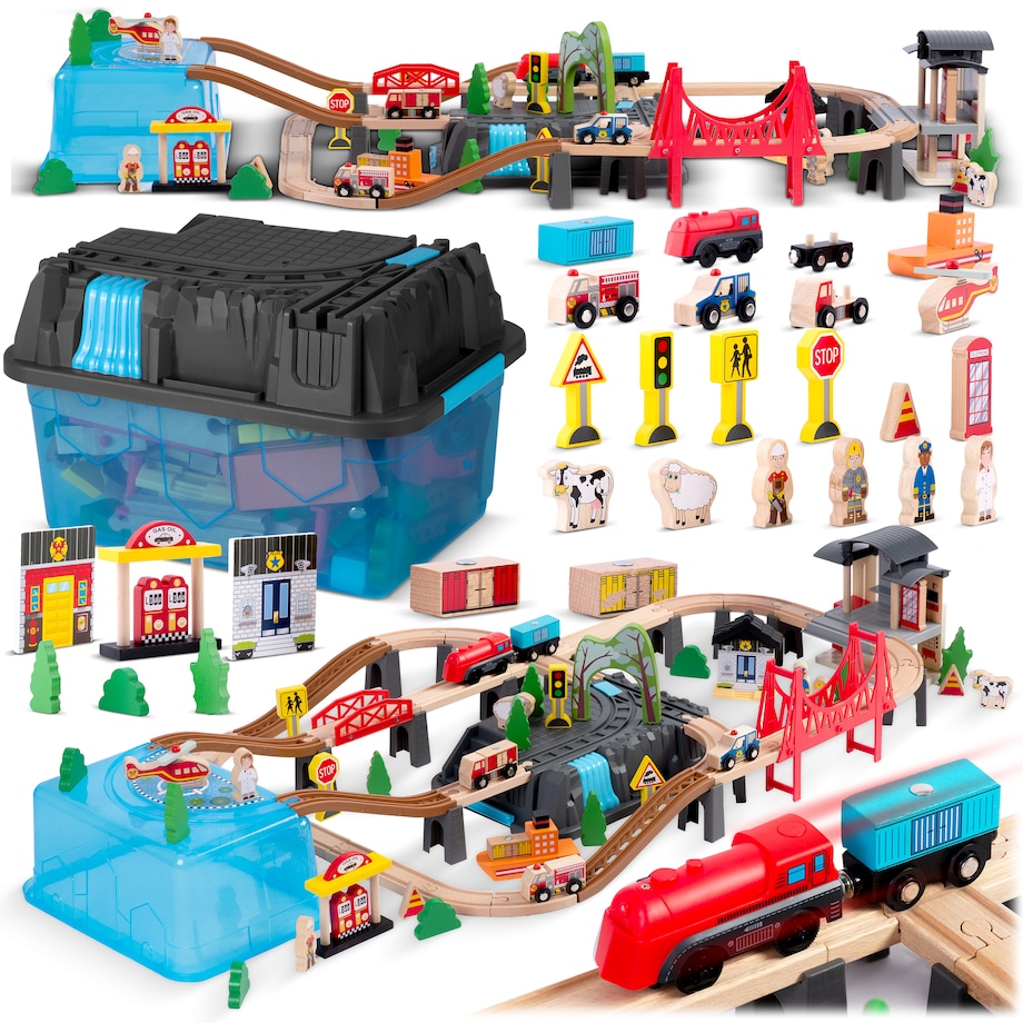 Kolejka drewniana miasteczko pociąg auta 100 szt. Ricokids