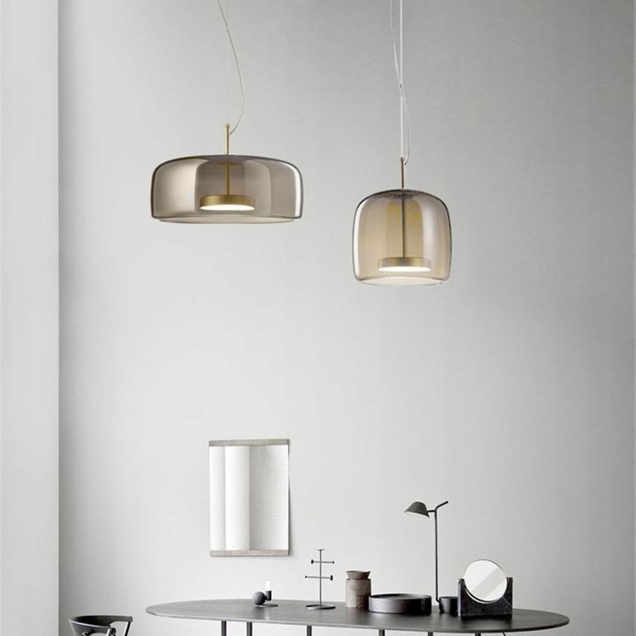 Lampa Wisząca Led Szkło Amber Nowoczesna Złota