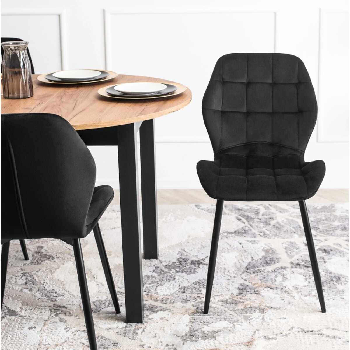 Krzesło Tapicerowane Do Salonu Jadalni Pikowane Czarne LUCKY