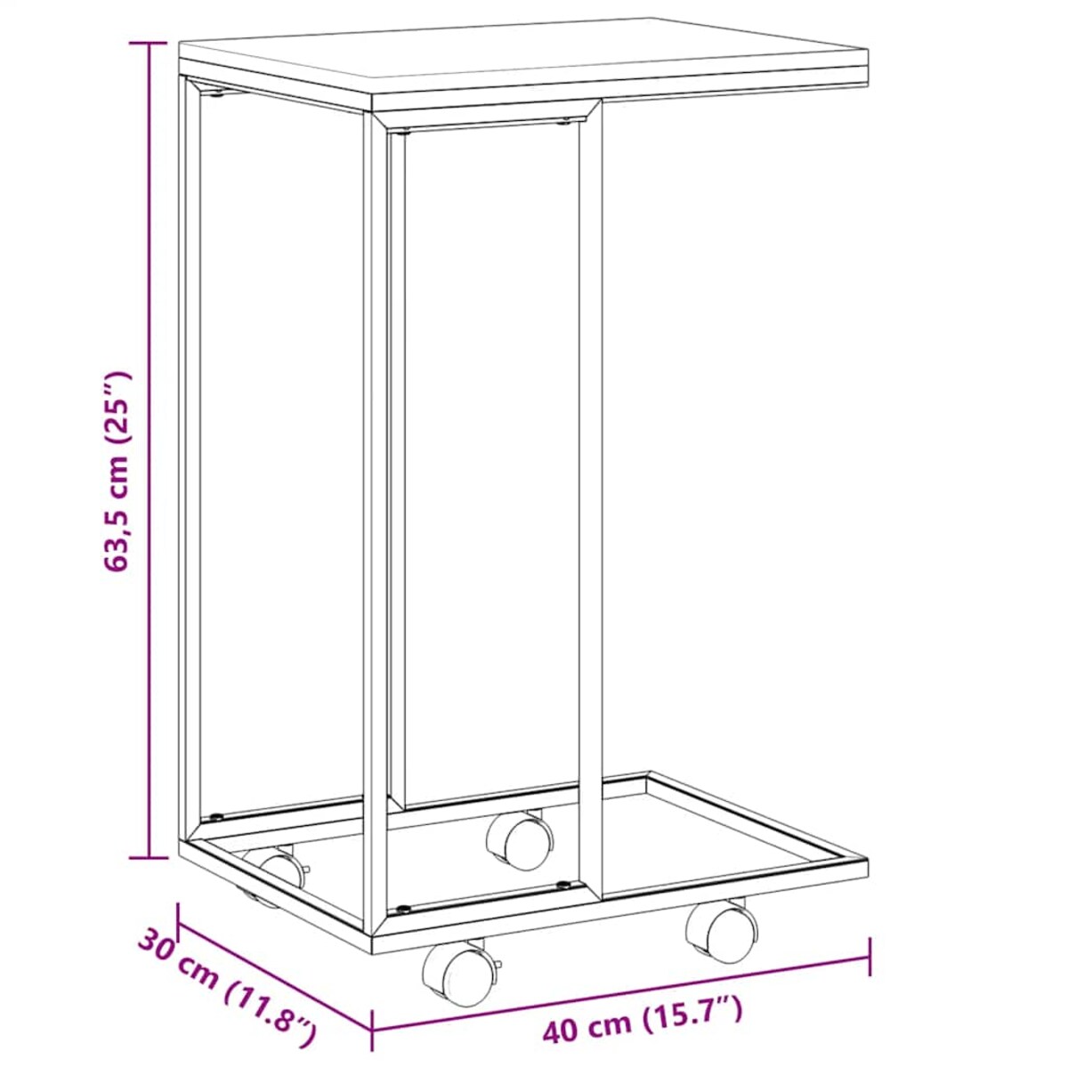 vidaXL Stolik boczny na kółkach, biały, 40x30x63,5 cm