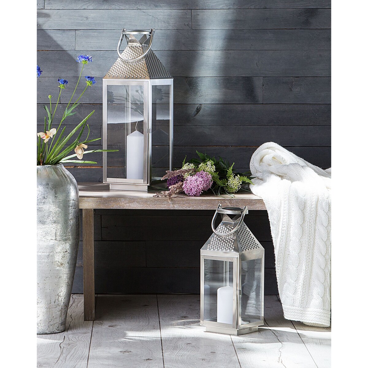 Lampion stalowy 55 cm srebrny BALI