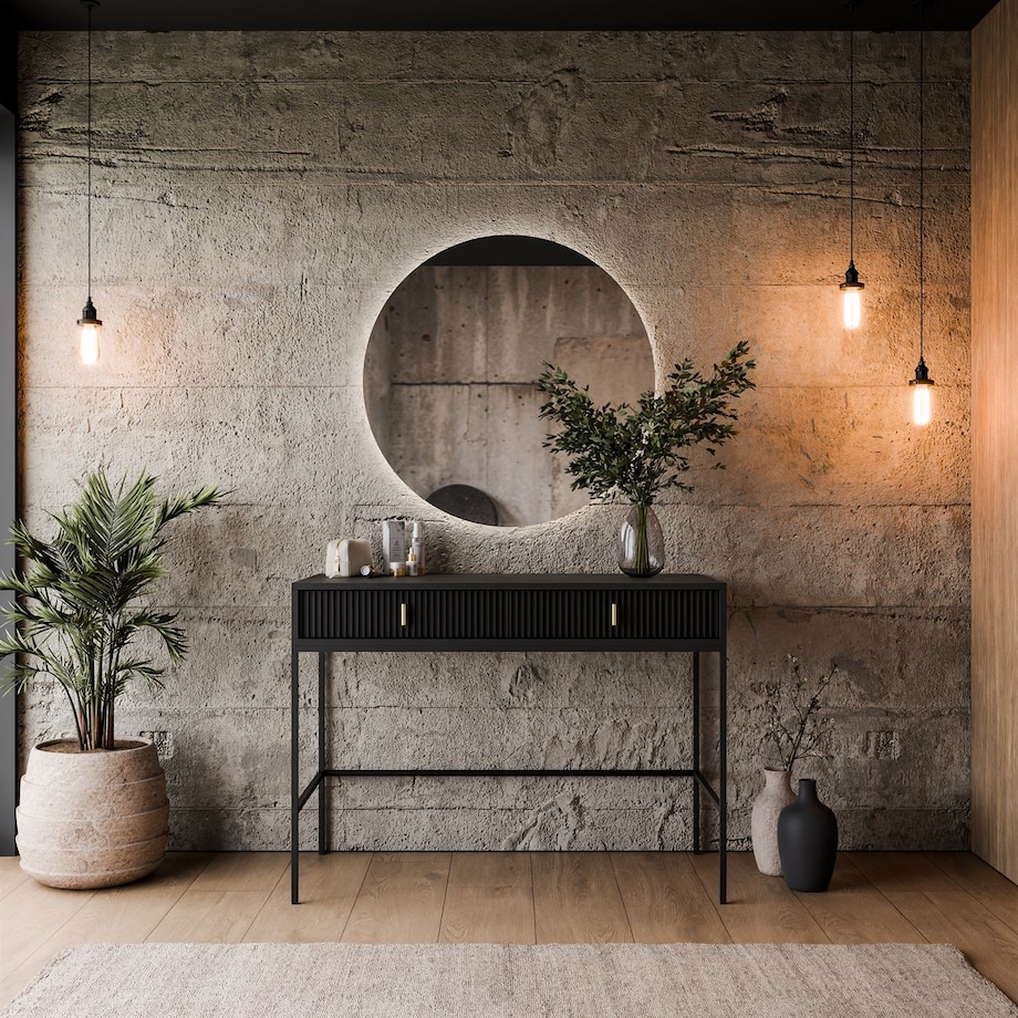 Toaletka MIDNIGHT na stelażu z lustrem i oświetleniem LED, czarna