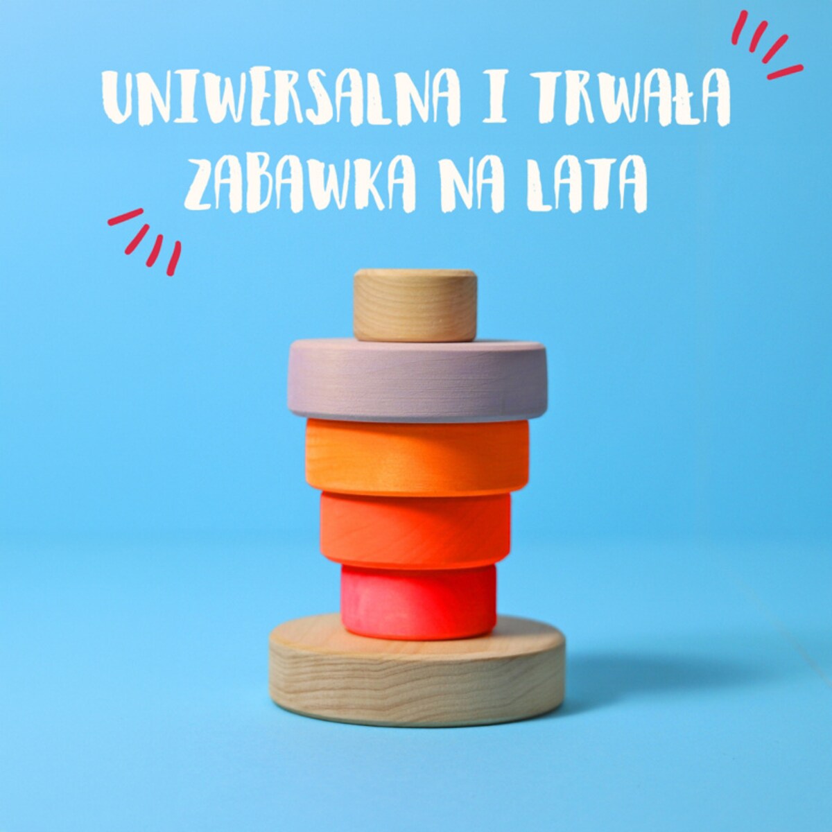 Wieża drewniana dla dzieci 6 krążków – klocki Grimm's Neon Pink 1+