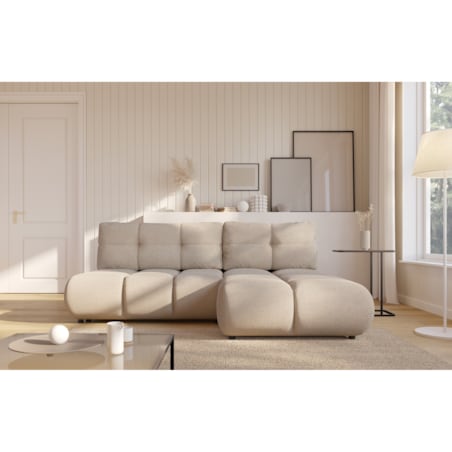 Pikowany Narożnik MILA rozkładany bez boczków prawy beżowy