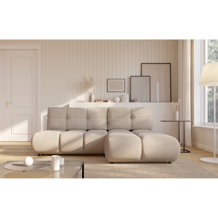 Pikowany Narożnik MILA rozkładany bez boczków prawy beżowy