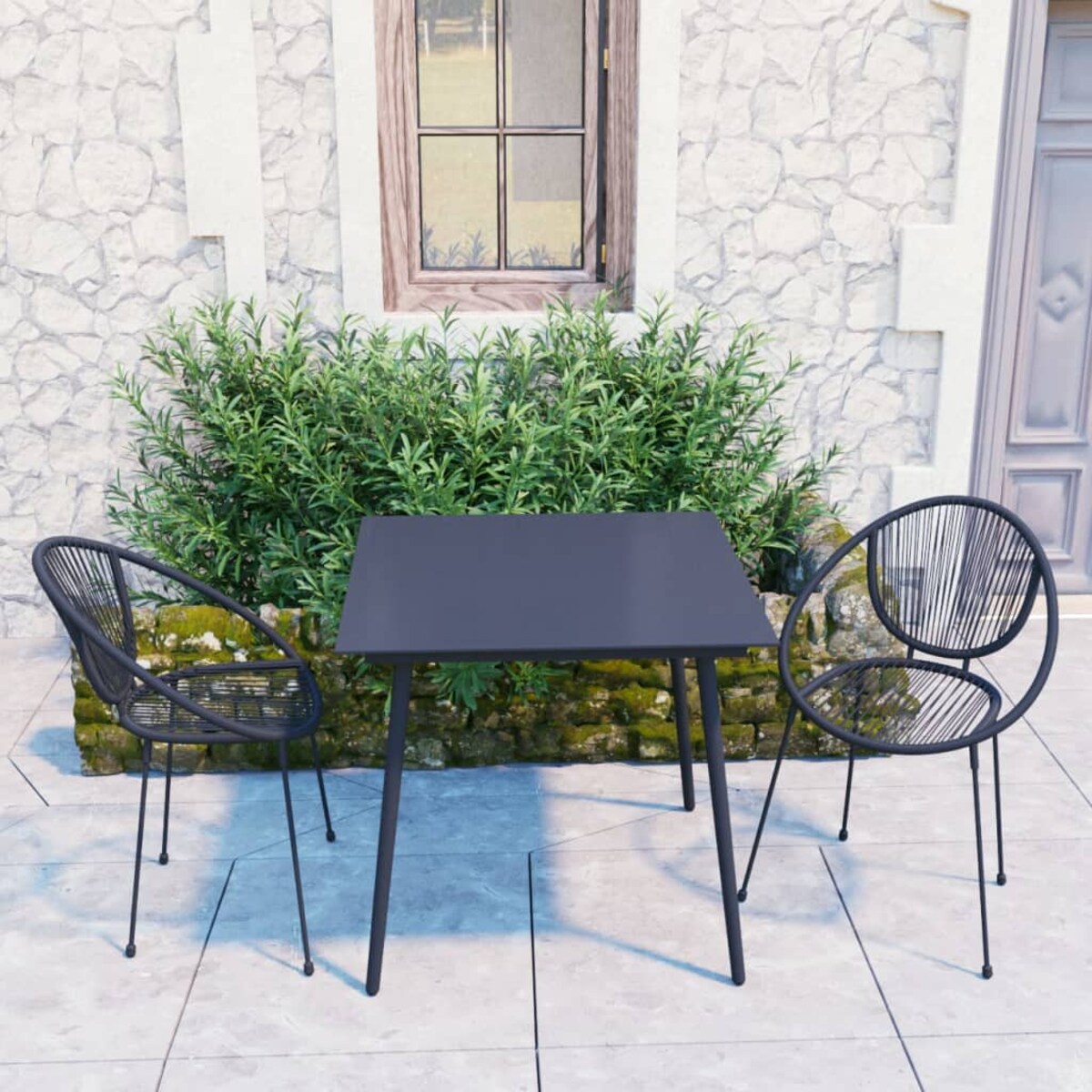 vidaXL 3-częściowy zestaw mebli ogrodowych, rattan PVC, czarny