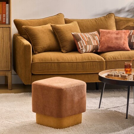 Pufa tapicerowana 2w1 musztardowo-bursztynowa DOKI 41x30x41 cm