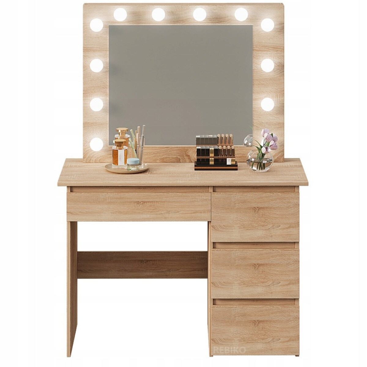 Toaletka brązowa lustro 4 szuflady pojemna led