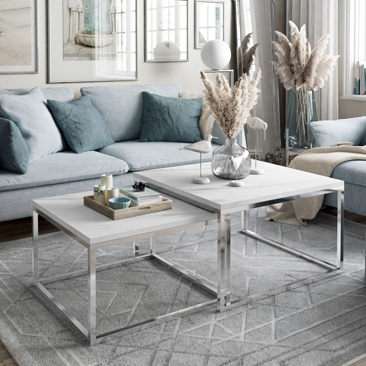 Stolik kawowy ława YOSHI 2w1 chrom marmur levanto 40/46 cm