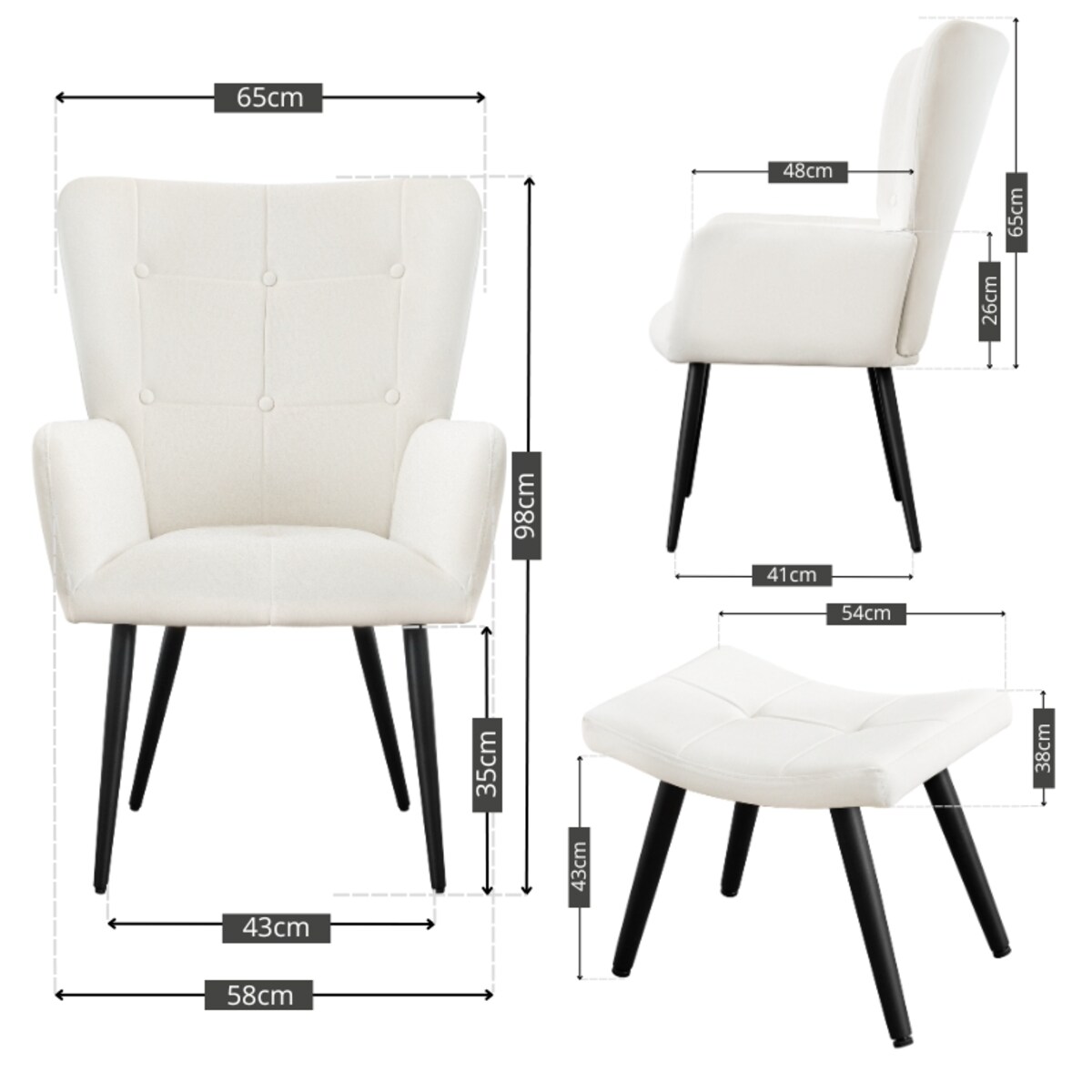 Fotel uszak z podnóżkiem do salonu wypoczynkowy welurowy tapicerowany beżowy