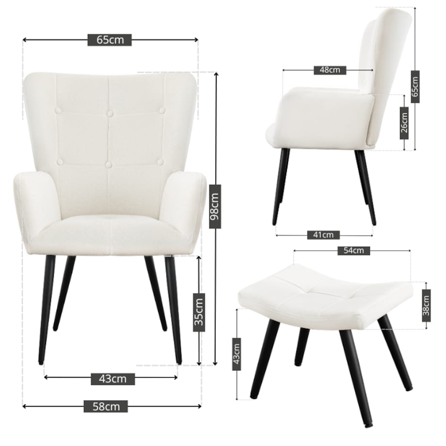 Fotel uszak z podnóżkiem do salonu wypoczynkowy welurowy tapicerowany beżowy