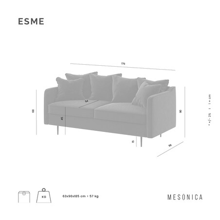 Esme Sofa 2-osobowa - ciemnozielona