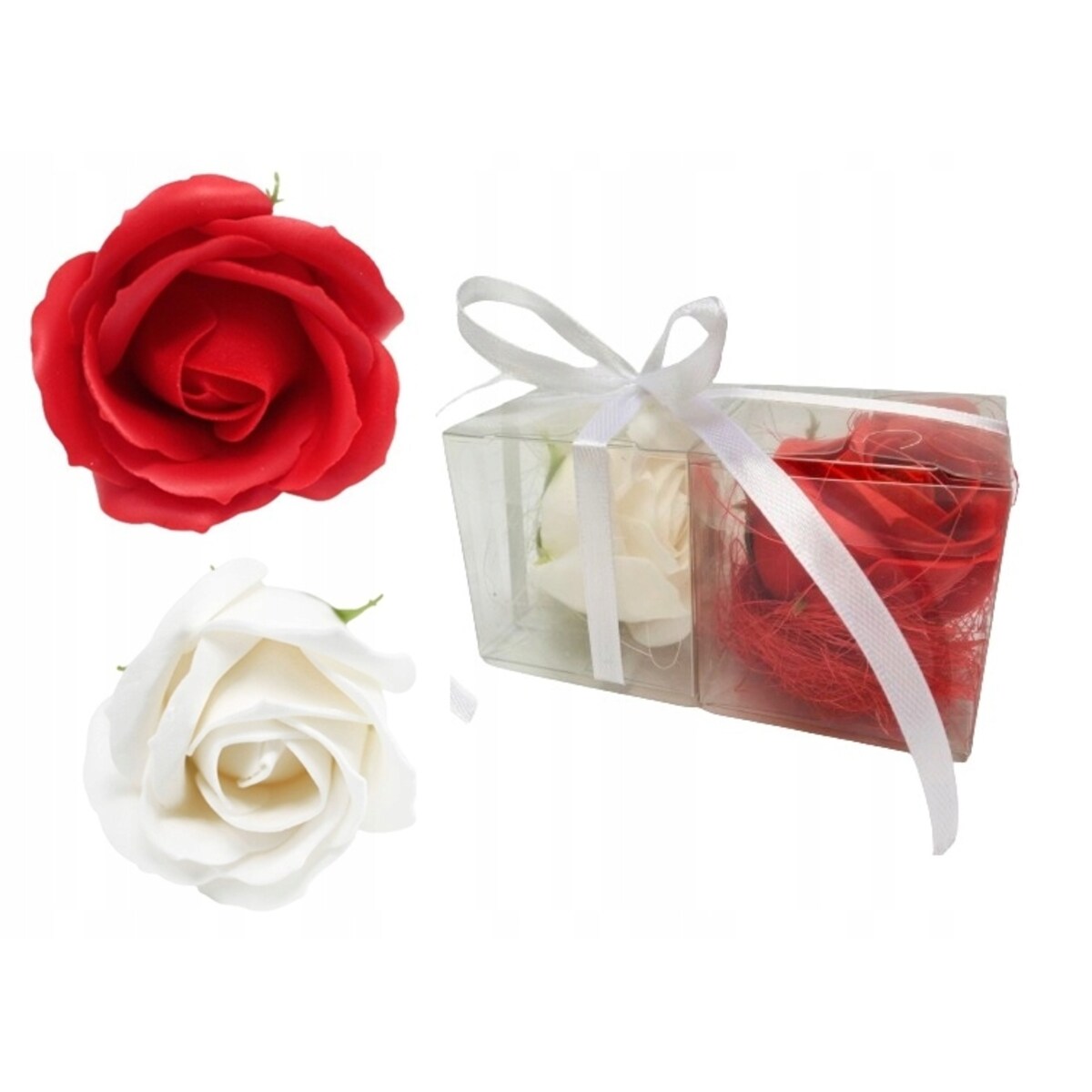 FLOWER BOX KWIATY MYDLANE RÓŻA BIAŁO CZERWONA na prezent upominek podarunek