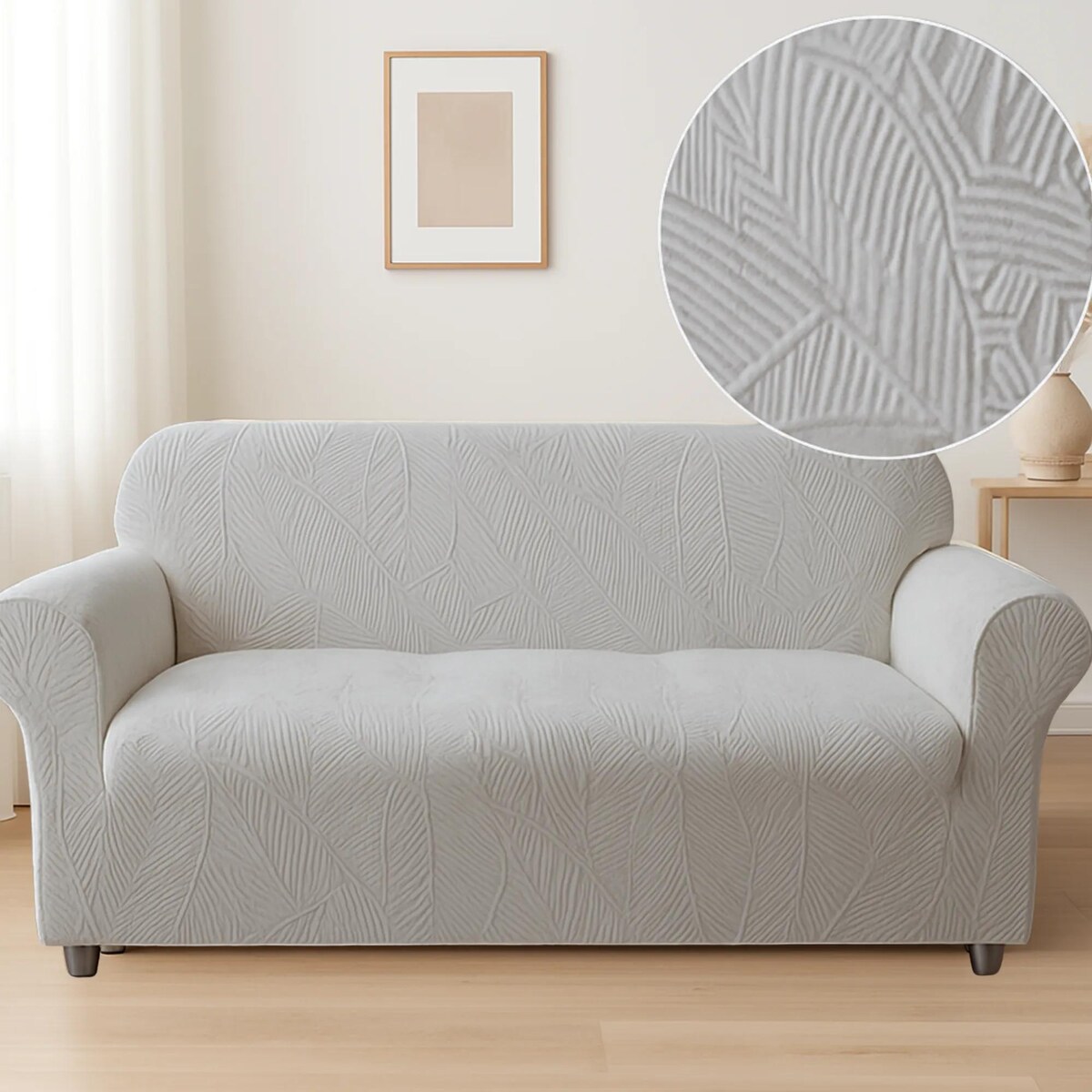 POKROWIEC NA KANAPĘ JASNY SZARY ŻAKARD BANANOWIEC 2 OSOBOWY [42-Z4-JSZ]