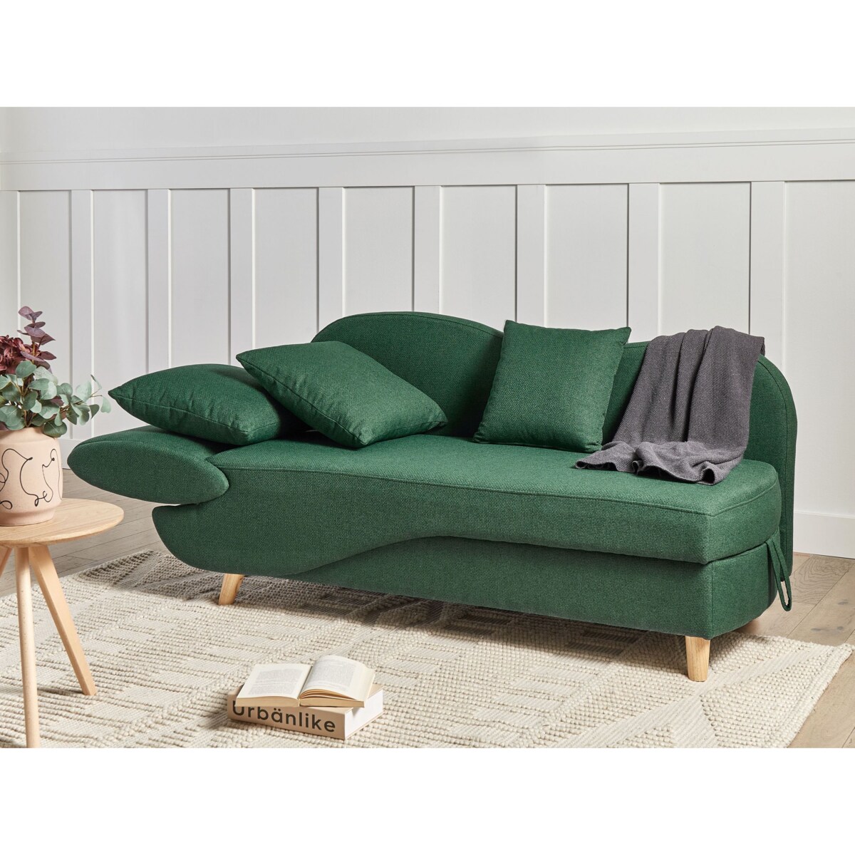 Szezlong z pojemnikiem lewostronny zielony MERI II