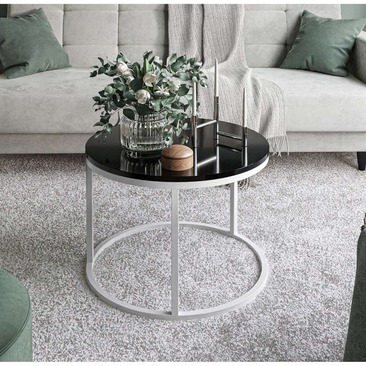 Okrągły stolik kawowy CIRI biały czarny połysk