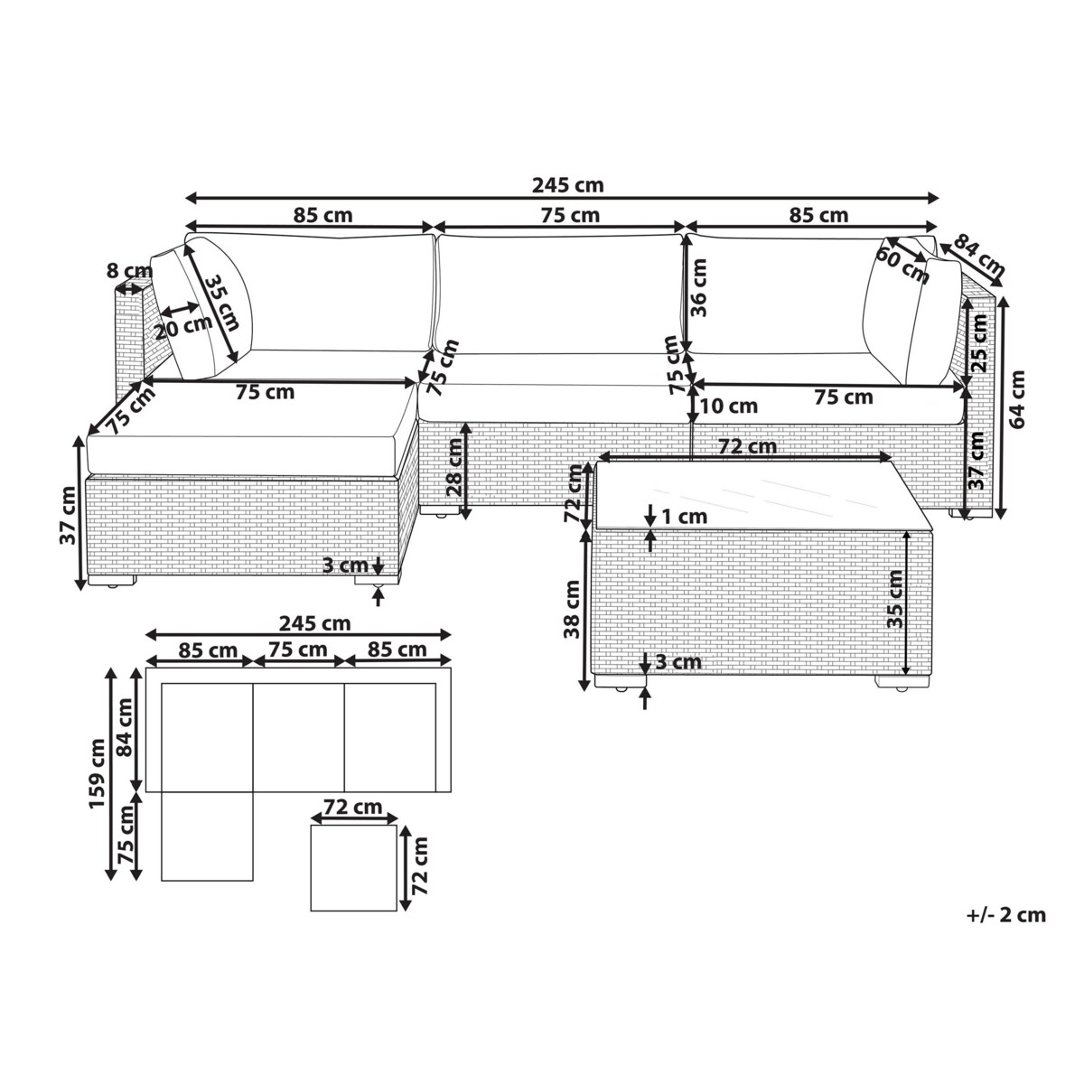 Narożnik ogrodowy ze stolikiem dla 4 osób SANO Prawostronny Modułowy Technorattan Naturalny