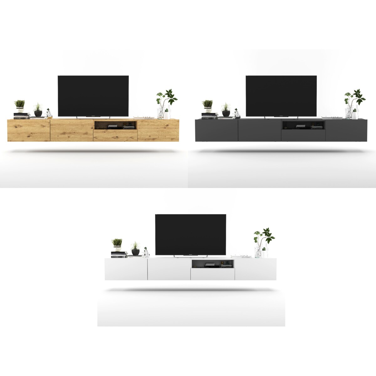 Szafka RTV Loft Wisząca Biały MAT Komoda RTV Szuflada 240 cm