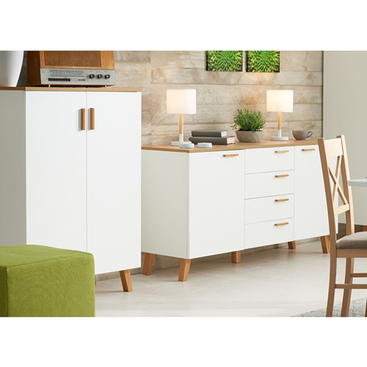 KONSIMO FRISK Biała komoda do salonu w stylu skandynawskim