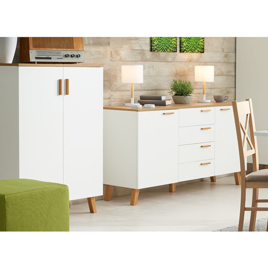 KONSIMO FRISK Biała komoda do salonu w stylu skandynawskim