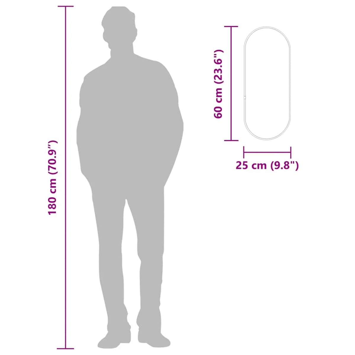 vidaXL Lustro ścienne, czarne, 60x25 cm, owalne