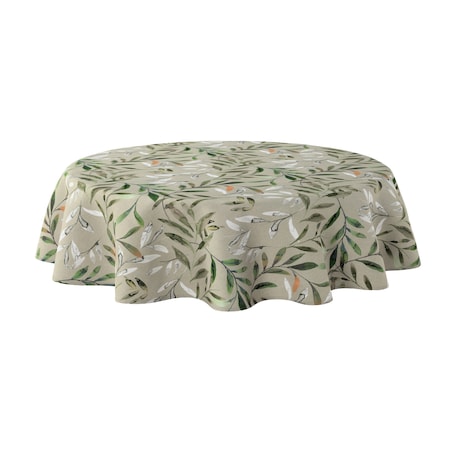 Obrus okrągły 130 x 130 cm zielone gałązki na szarym tle