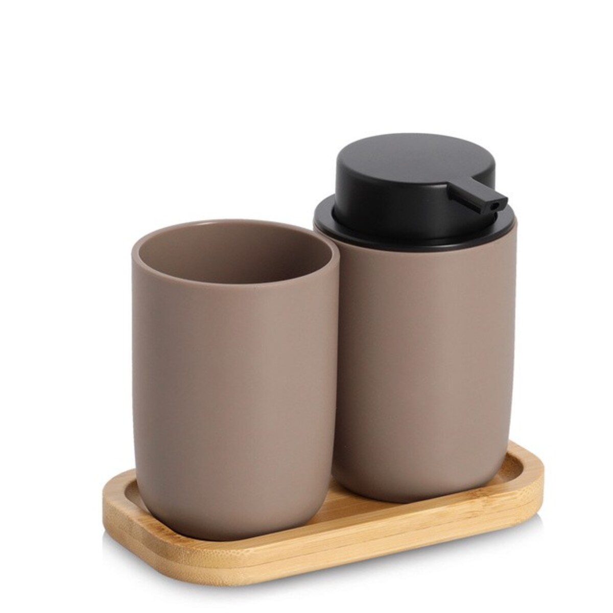 Komplet łazienkowy dozownik 280 ml i kubek z podstawką 13,5x16,5x9 cm ZEFIR brązowy