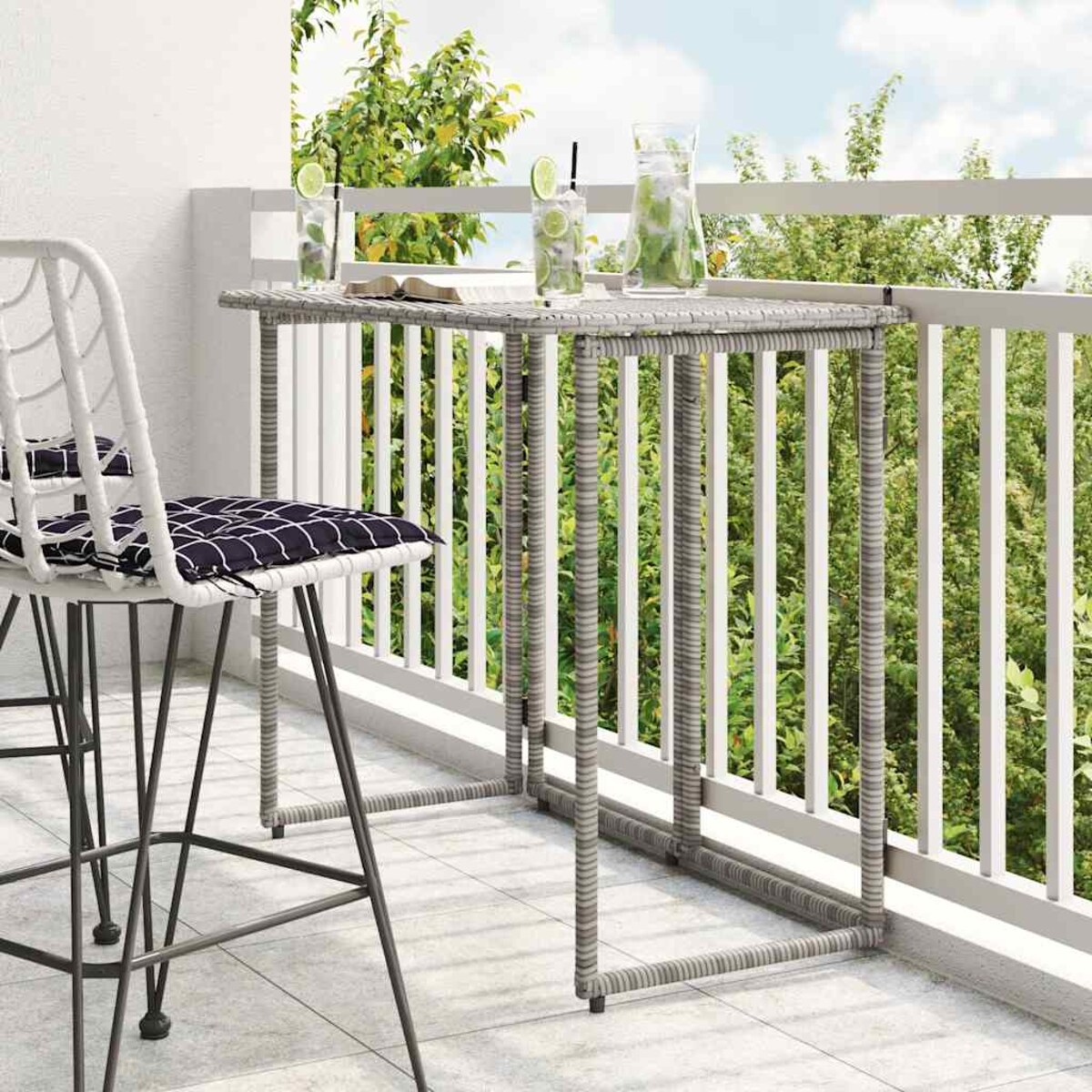 vidaXL Składany stół ogrodowy szary 90x51x75 cm polirattan