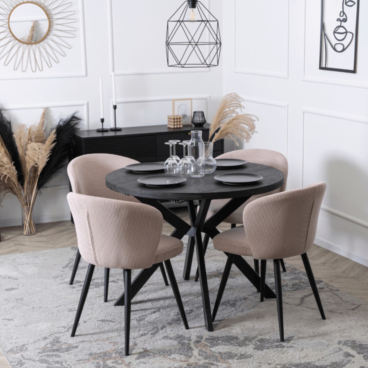 Krzesło Tapicerowane HAILEY Pudrowy Róż Do Jadalni Sztruks