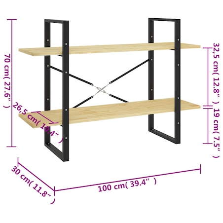 vidaXL 2-poziomowy regał na książki, 100x30x70 cm, lite drewno sosnowe