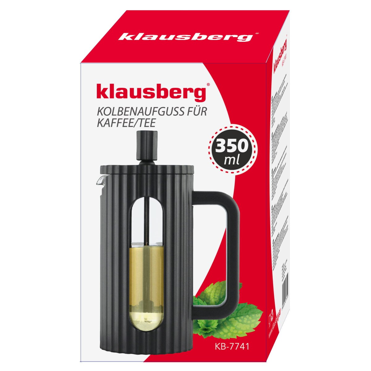 Zaparzacz do herbaty kawy szklany French Press 350 ml czarny KLAUSBERG