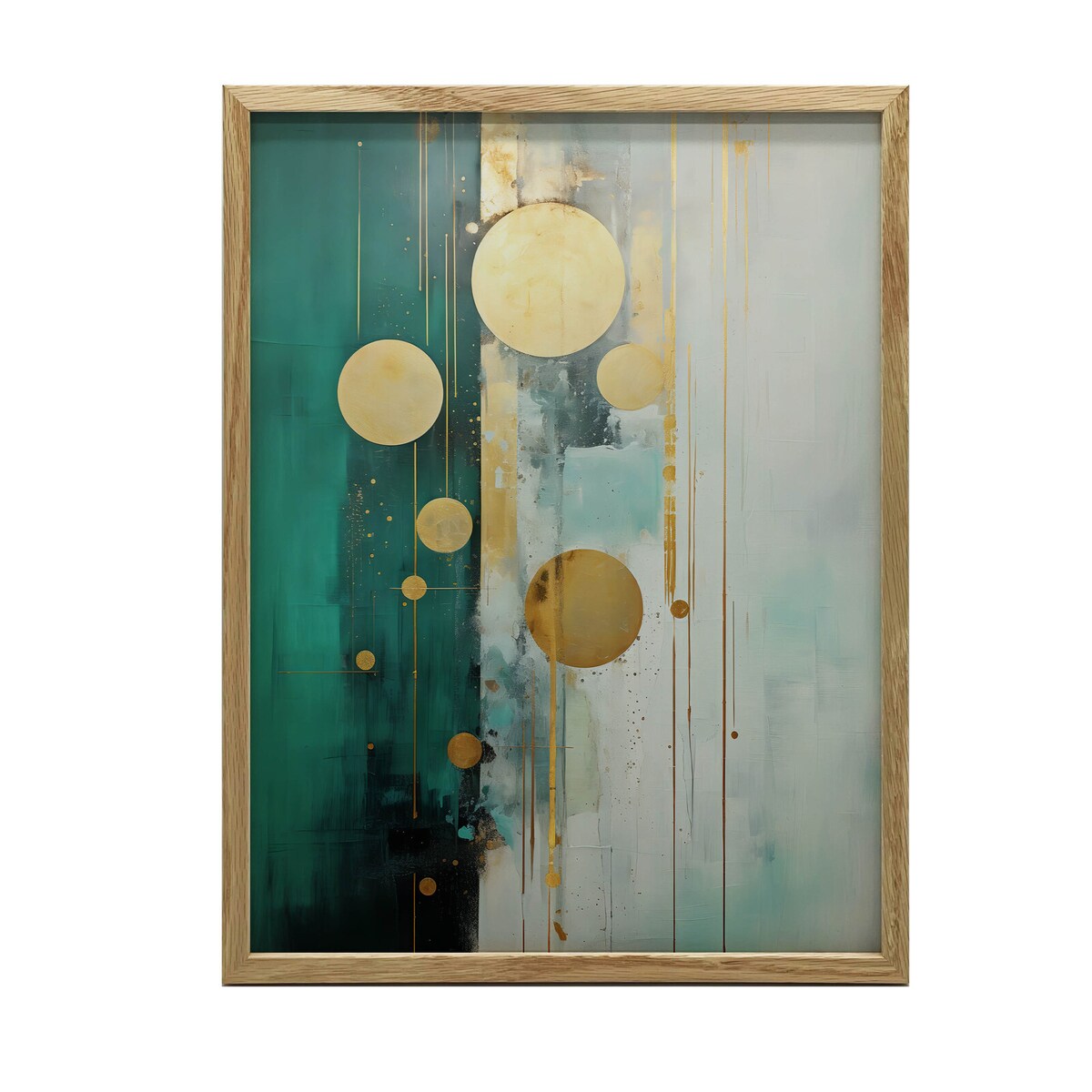 Kompozycja w Zielonych Tonacjach, 30x40 cm, rama drewniana jasny dąb, papier matowy 230 gsm