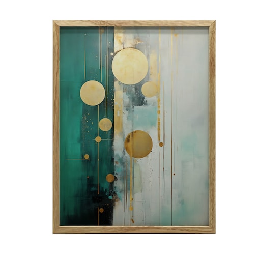 Kompozycja w Zielonych Tonacjach, 30x40 cm, rama drewniana jasny dąb, papier matowy 230 gsm