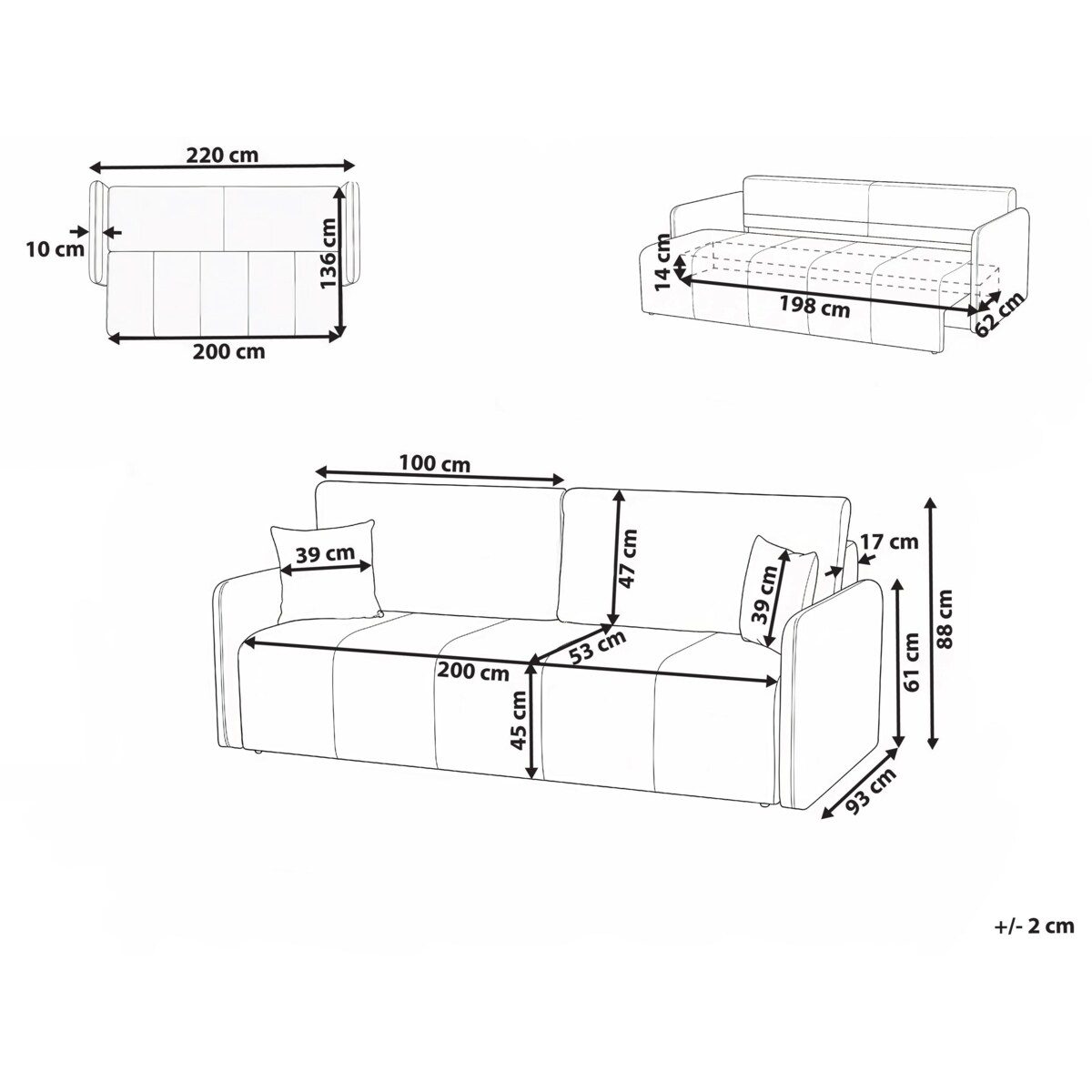 Sofa rozkładana dla 3 osób EGGE Welur Niebieski