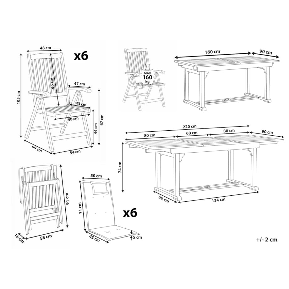 Zestaw ogrodowy dla 6 osób AMANTEA z poduszkami Drewno akacjowe Złamana biel