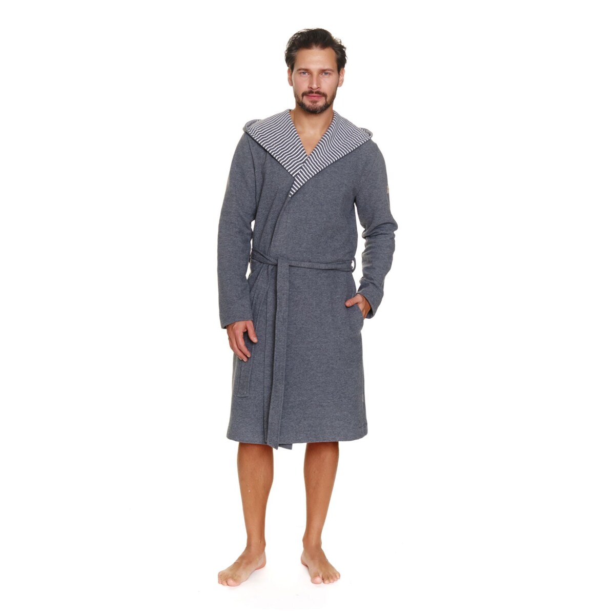 Szary szlafrok męski z kapturem